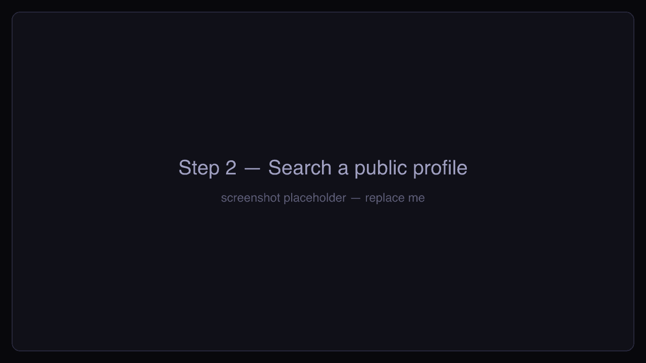 Typing a public Instagram username into the search field